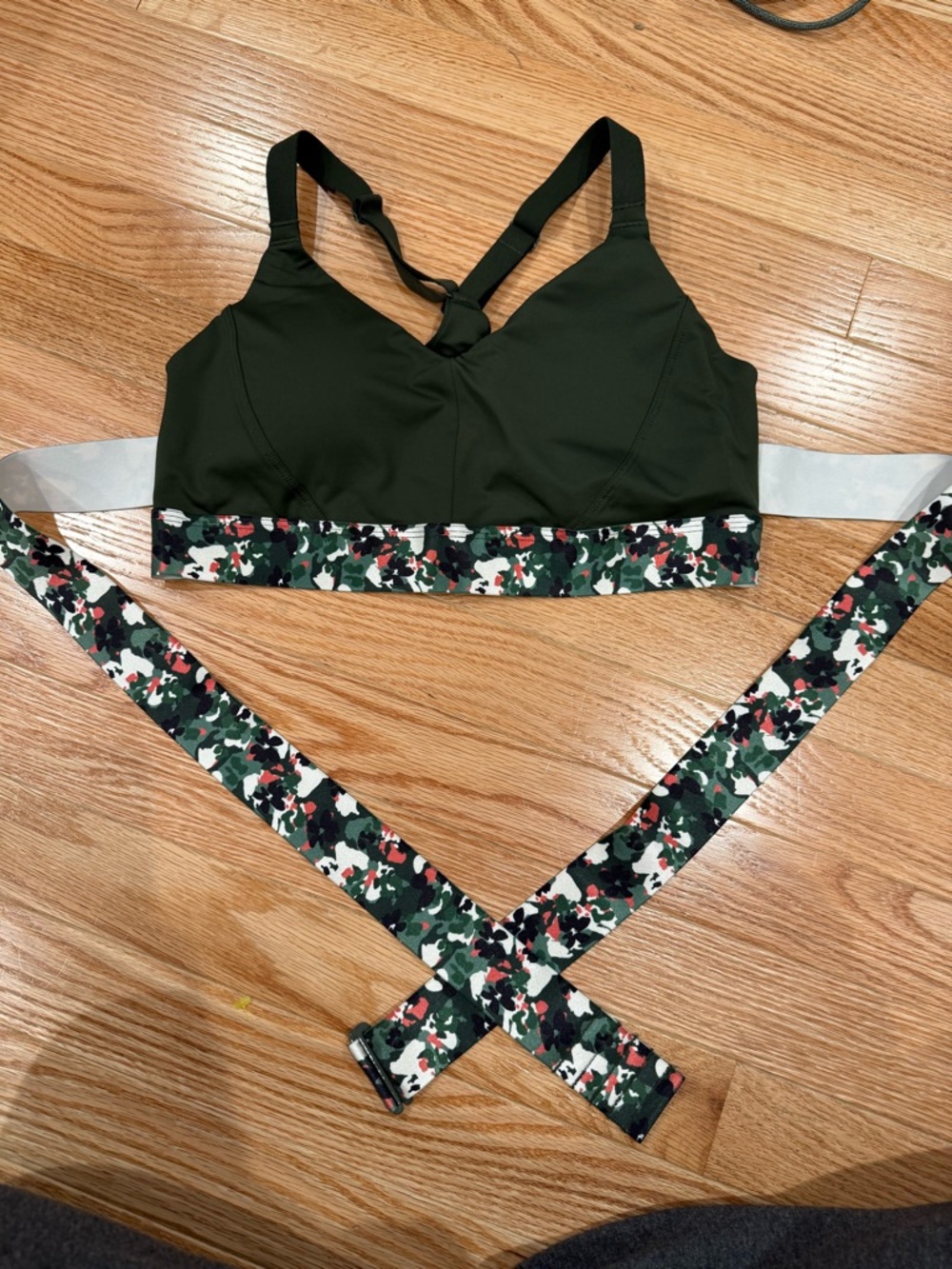 Adore Me Black Sports Bralette with Green Camo Band